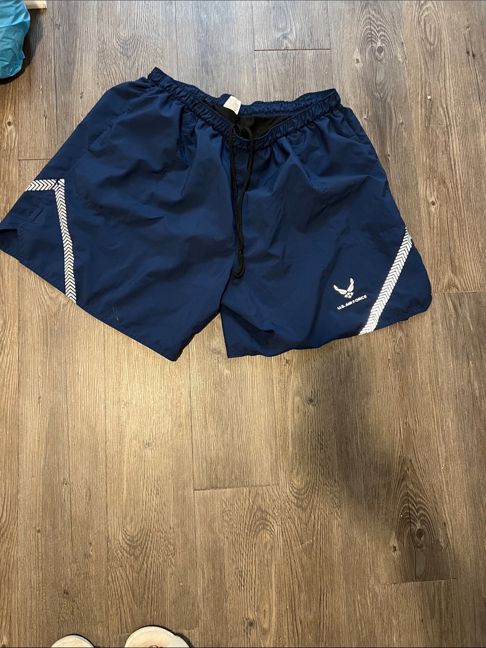 Men's Navy Athletic Swim Shorts with Chevron Accents